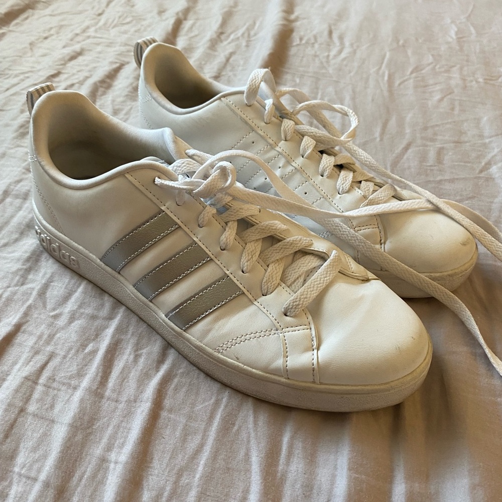Adidas White Sneakers with Silver Accents